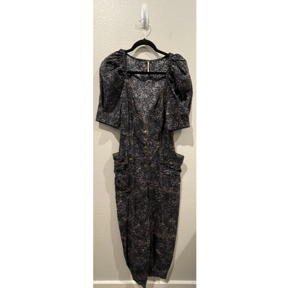 FREE PEOPLE On A Quest Navy Purple Boho Floral Jumpsuit - Picture 2 of 7